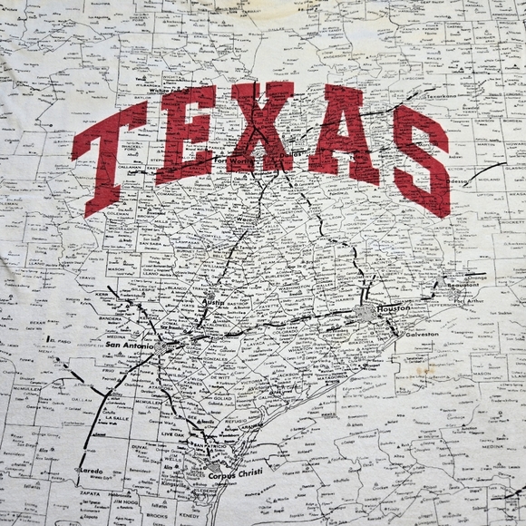 Vintage Texas Road Map T Shirt Mens Medium White AOP All Over Print Made In USA - Picture 3 of 8